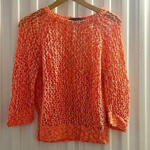 French Connection, coral/multi-colour knit, size small, 3/4 sleeve
